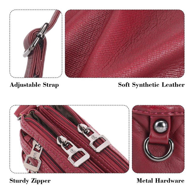 MINICAT Multiple Pockets Small Crossbody Purse Cell Phone Purse Shoulder Bags for Women Cross Body Bag for Woman(Dark Red Small) - Image 5